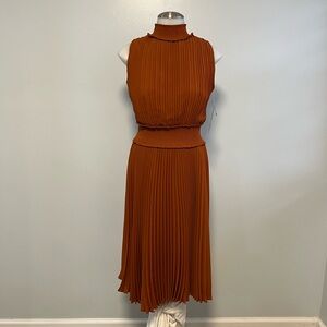 Nanette Lepore Terracotta Pleated Midi Dress